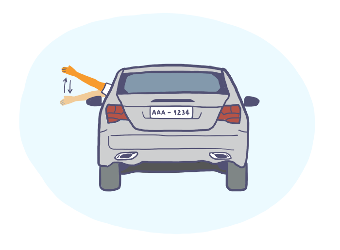 Sinalização gestual - gestos de condutores - diminuir a marcha ou parar - AprovaDETRAN.png